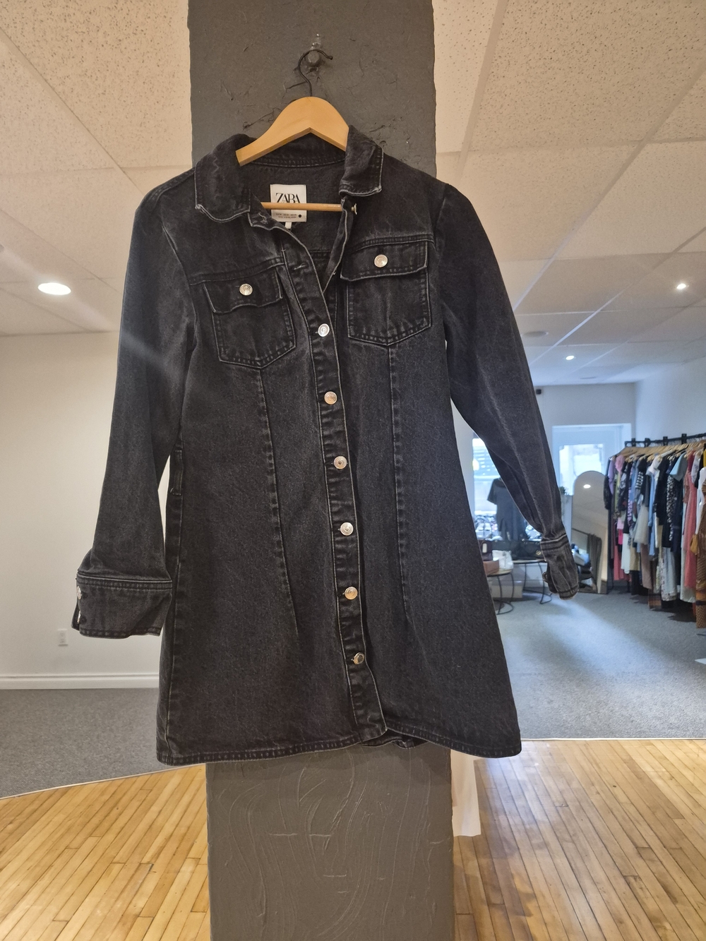 Zara Black Washed Denim Jacket Dress